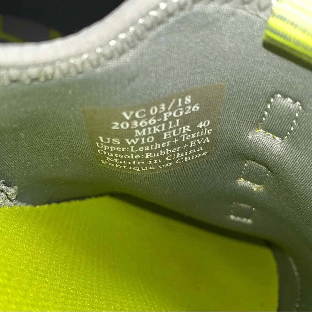 OluKai Miki Li Sneakers Womens 10 Gray Neon Yellow Drop-In Heel 20366-PG26